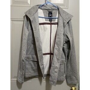 Kane & Unke Jacket Men M Gray Button Down Utility Herringbone Fall Coat Hood